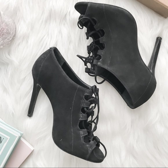 SCHUTZ Natalie Suede Lace Up Pump Black Bootie US7 - Picture 6 of 8